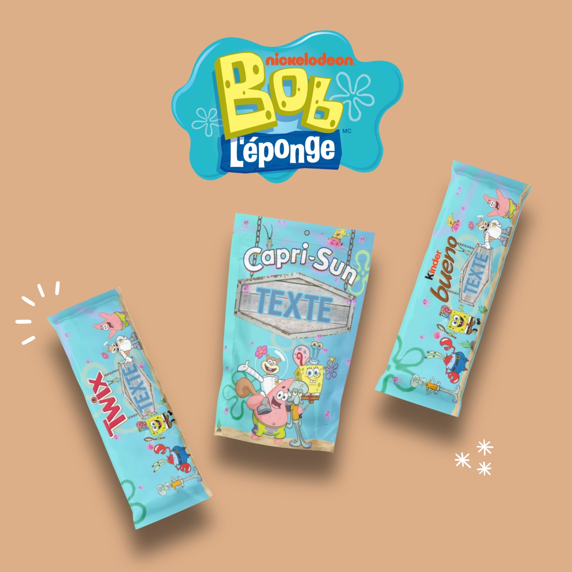 Pack d'étiquettes personnalisées Bob l'Éponge pour une fête joyeuse et colorée avec vos snacks préférés !