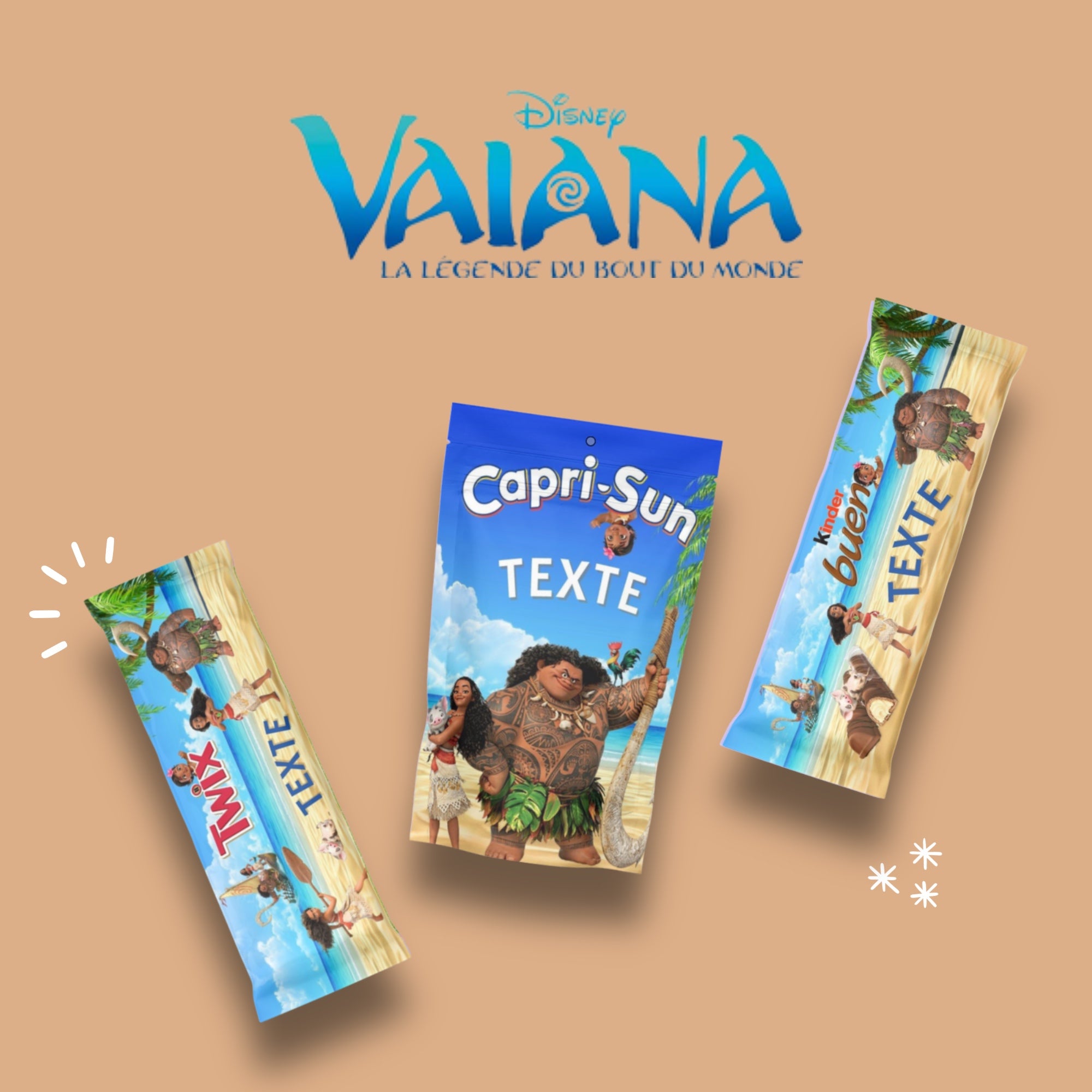 Transformez votre fête en une aventure inoubliable avec nos étiquettes personnalisées Vaiana, prêtes à embellir vos gourmandises et à émerveiller vos invités.