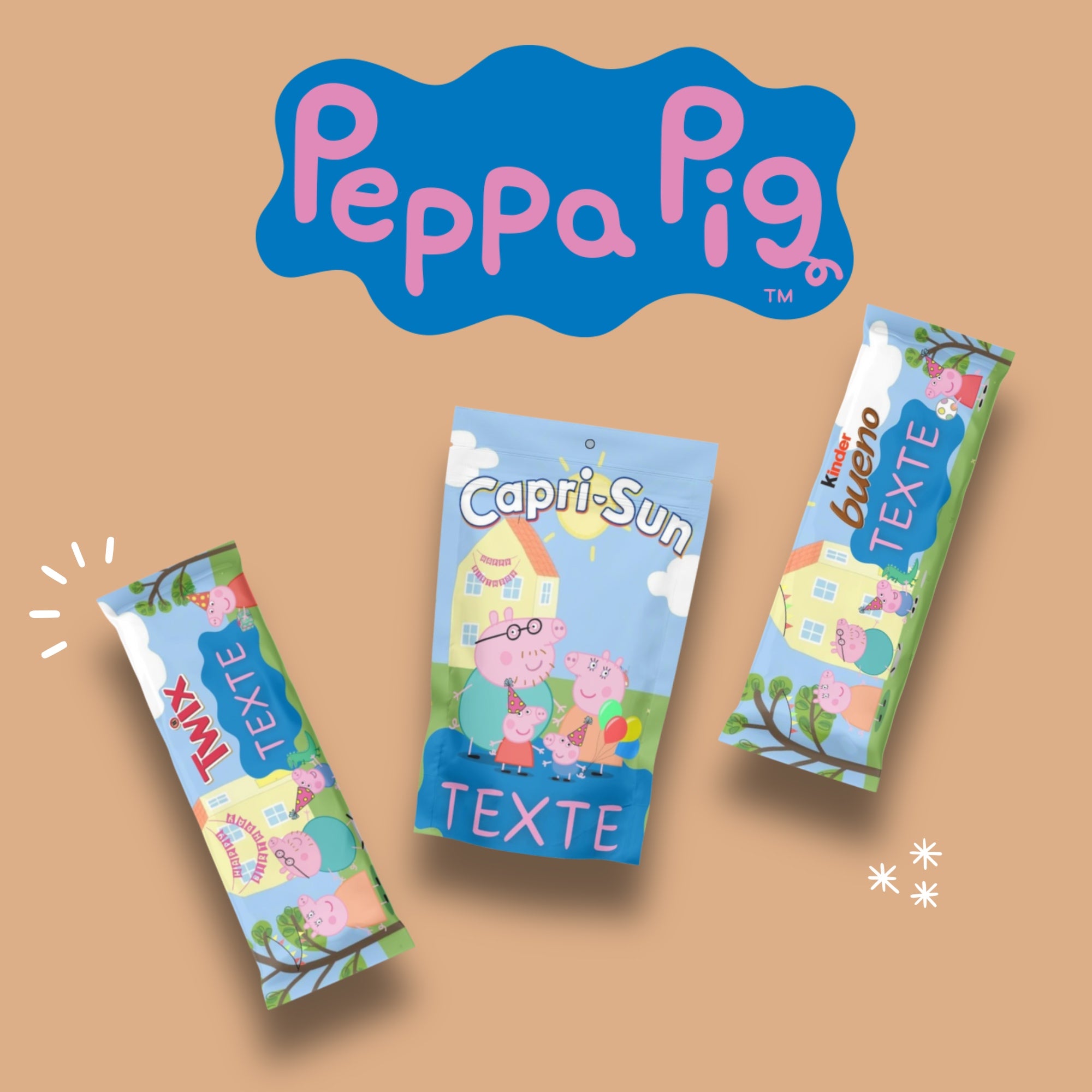Embellissez vos festivités avec nos étiquettes personnalisées Peppa Pig, prêtes à imprimer et à ajouter à vos délicieuses gourmandises.